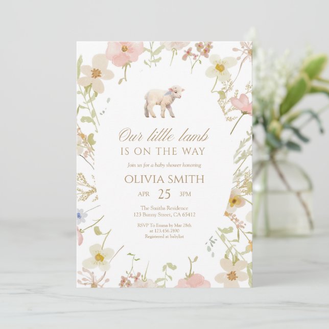 Our Little Lamb Wildflower Baby Shower Invitation (Standing Front)