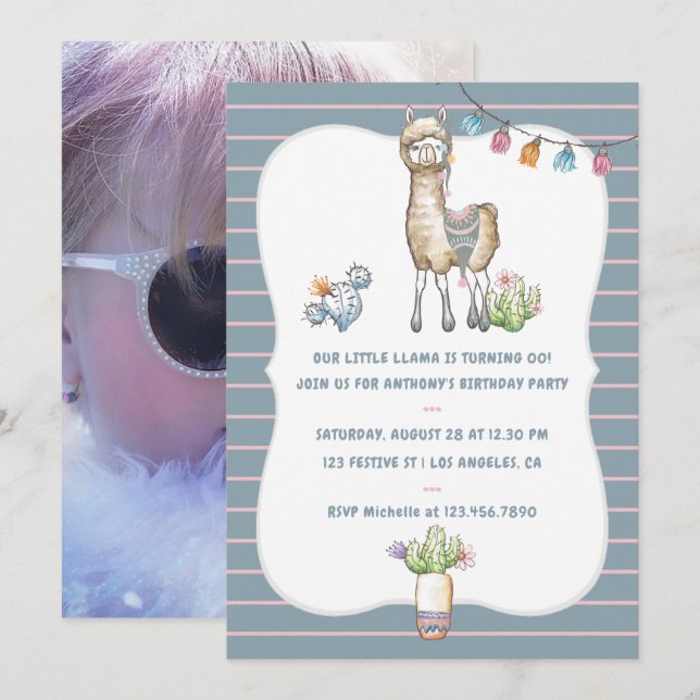 Our little Llama Kids Birthday Party Invitation (Front/Back)