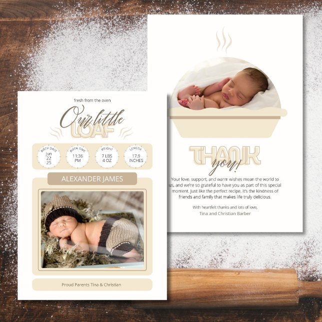 Our Little Loaf Baby Announcement (Fun Baking theme birth announcement. Perfect for bakers!)