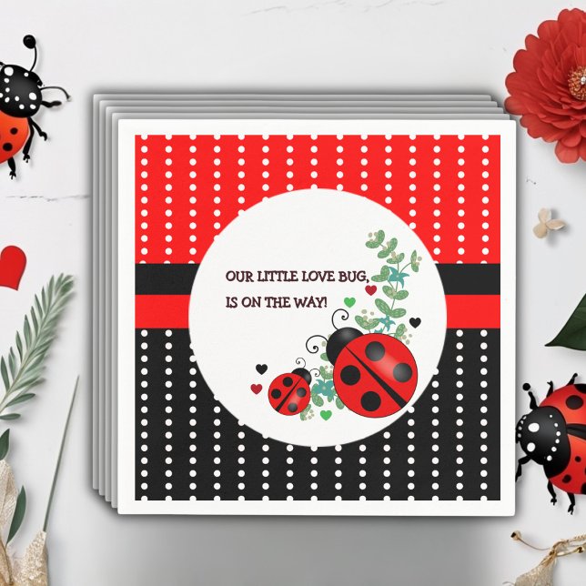 Our Little Love Bug Red Black Baby Shower Napkin (Creator Uploaded)