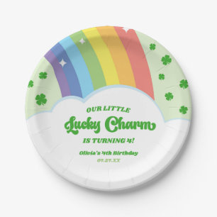 Our Little Lucky Charm Rainbow Birthday Party Paper Plate