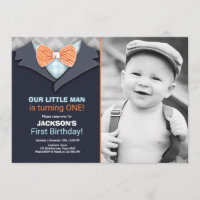 Our Little Man Birthday Invitation Boy Bow Tie