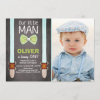 Our Little Man Birthday Invitation Boy Bow Tie