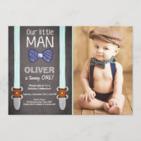 Our Little Man Birthday Invitation Boy Bow Tie