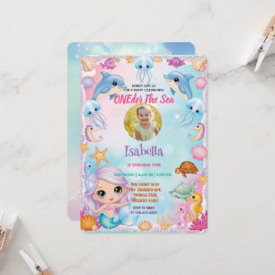 our little mermaid 1st Photo summer birthday Invitation