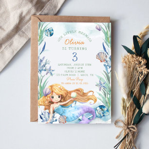Our Little Mermaid 3th Birthday Party Invitation