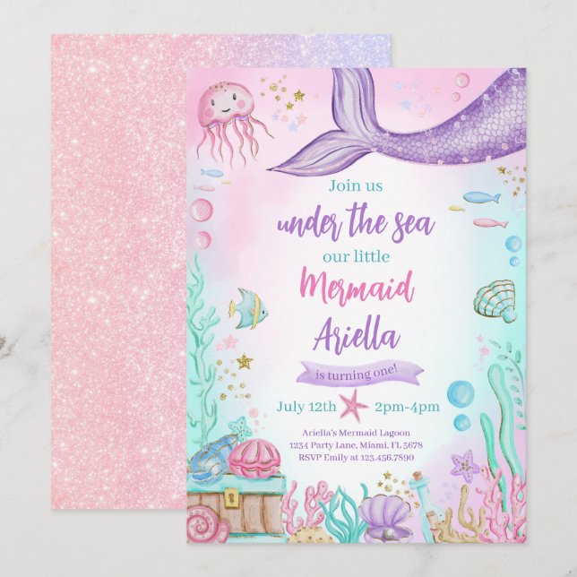 Our Little Mermaid Birthday Invitation (Front/Back)