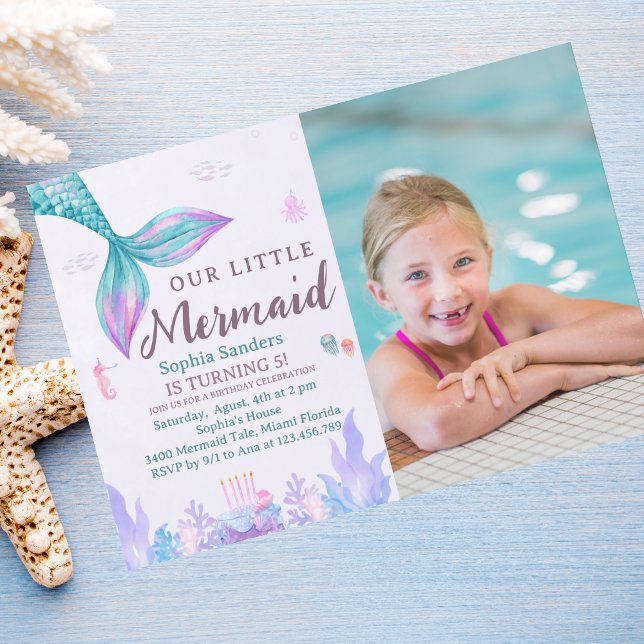 Our Little Mermaid Fun Birthday Party Pink Invitation (Creator Uploaded)