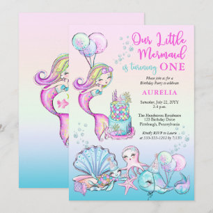 Our Little Mermaid Girl 1st Birthday Party Invitation