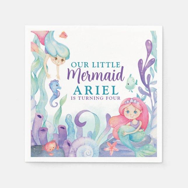 Our Little Mermaid Paper Party Napkins (Front)