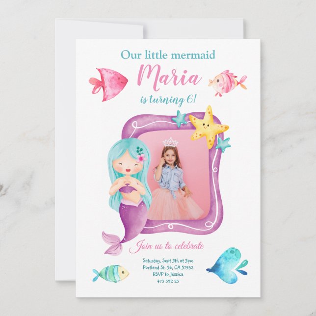 Our Little Mermaid Photo Birthday Invitation  (Front)