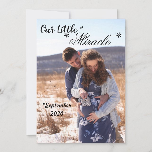 Our Little Miracle Pregnancy Card Announcement (Front)