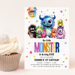 Our Little Monster 1st Birthday Party Invitation<br><div class="desc">Fun and colourful 1st Birthday Party Invitation. Our Little Monster is turning ONE! Design features a group of funny cute colourful watercolor monsters,  star confetti,  bold rainbow text and a modern birthday party template that is easy to customize.</div>