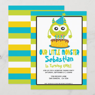 Our Little Monster Colourful Fun Birthday Invitation