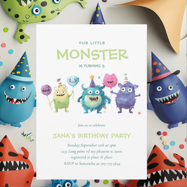 Our Little Monster | Colourful Three Monsters   Invitation (Creator Uploaded)