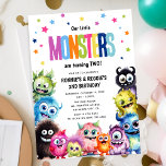 Our Little Monsters Joint Birthday Party Invitation<br><div class="desc">Fun and colourful Joint Kids Birthday Party Invitation. Our Little Monsters is turning (add age)! Design features a group of funny cute colourful watercolor monsters,  star confetti,  with bold rainbow text and a modern birthday party template that is easy to customize. Perfect for both genders and any age.</div>