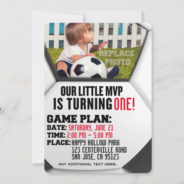 "Our Little MVP" Soccer Birthday Invitation (Front)