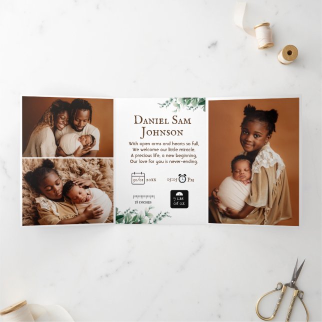 "Our Little one" customizable birth Tri-Fold card (Inside)