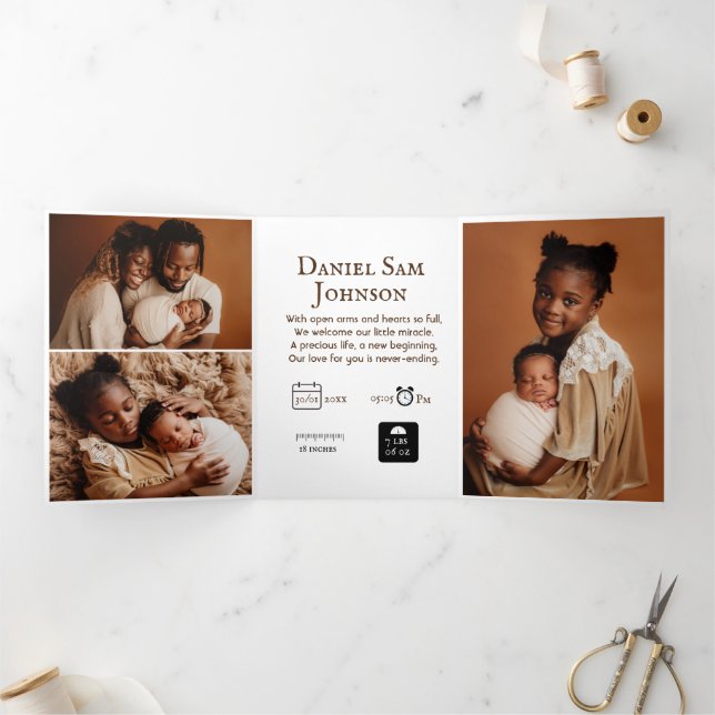 "Our Little one" customizable birth Tri-Fold card (Inside)