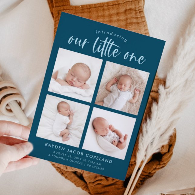 Our Little One Teal Multi Photo Birth Announcement (Creator Uploaded)