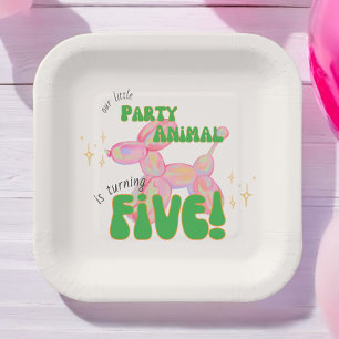 Our Little Party Balloon Animal 5th Birthday Paper Plate