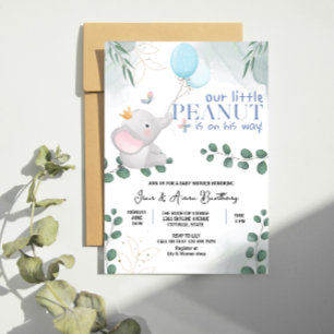Our Little Peanut Cute Elaphant Baby Boy Shower  Invitation