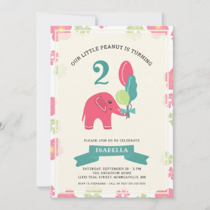 Our Little Peanut Elephant Girl 2nd Birthday Invitation