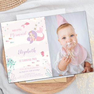 Our Little Pink Mermaid Birthday Invitation with P