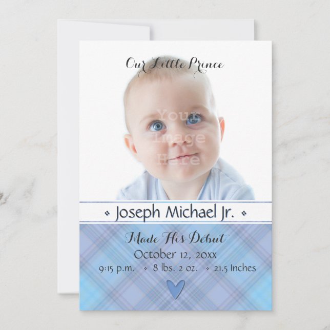 Our Little Prince Baby Boy Birth Announcement (Front)