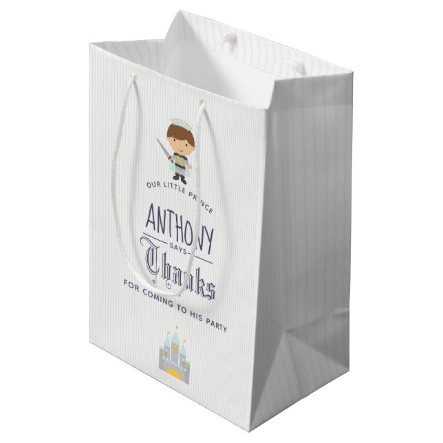 Our Little Prince Birthday Party Guest Favour Medium Gift Bag (Front Angled)