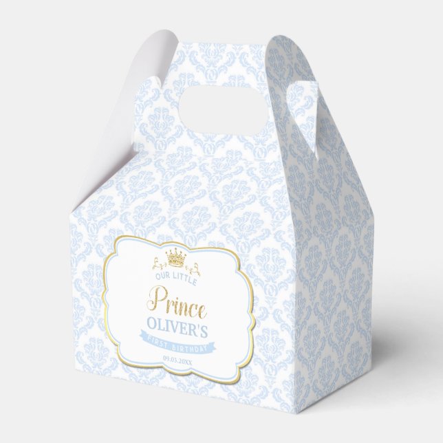 Our Little Prince Blue Royal 1st First Birthday Favor Box (Front Side)