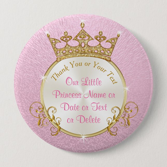 Our Little Princess Party Favours, Personalized 4 Inch Round Button (Front)