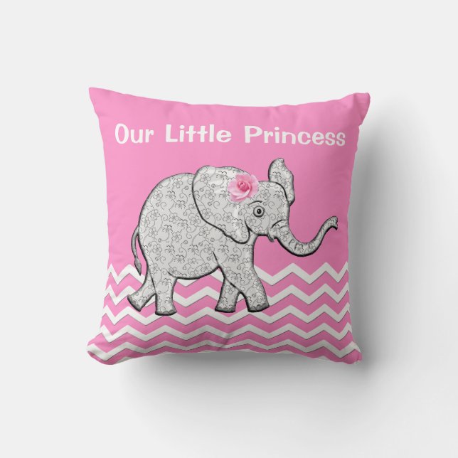 Our Little Princess Pink Baby Elephant Pillows (Front)