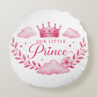 Our Little Princess Pink Crown Baby Girl Round Pillow