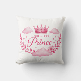 Our Little Princess Pink Crown Baby Girl Throw Pillow