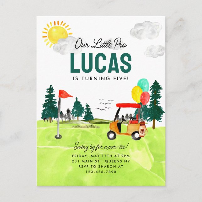 Our Little Pro Swing Par-tee Kids Golf Birthday Postcard (Front)