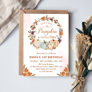 Our Little Pumpkin 1st Birthday Gold Floral Party Invitation