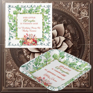 Our Little Pumpkin 1st Birthday Green Fall Wreath Napkin