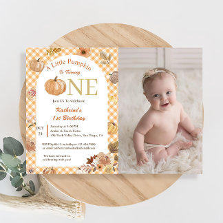  Our Little Pumpkin 1st Birthday Orange Fall Invitation