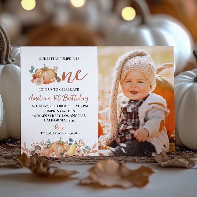 Our Little Pumpkin 1st Birthday Photo Invitation (Creator Uploaded)
