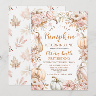 Our Little Pumpkin 1st First Birthday Girl Floral Invitation