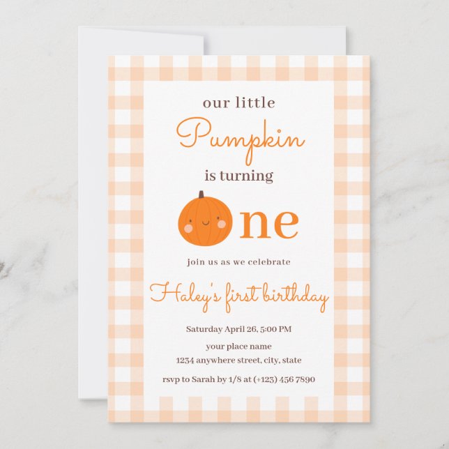 Our Little Pumpkin 1st Orange Fall First Birthday Invitation (Front)