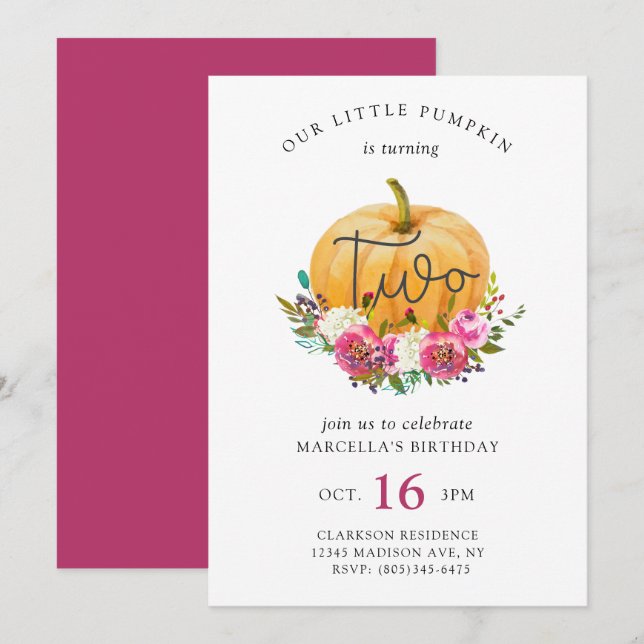 Our Little Pumpkin 2nd Birthday Invitation (Front/Back)