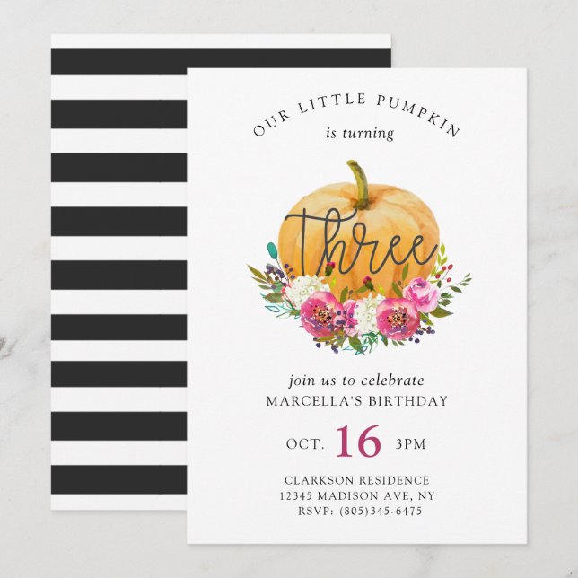 Our Little Pumpkin 3rd Birthday Invitation (Front/Back)