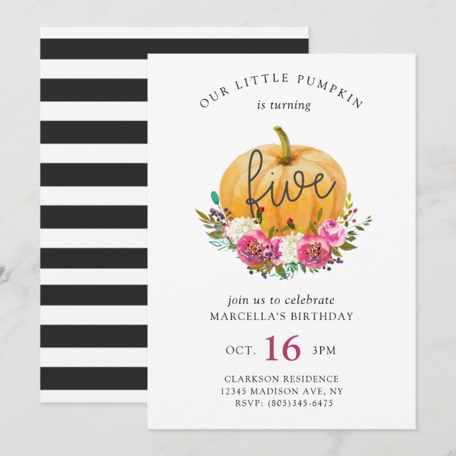 Our Little Pumpkin 5th Birthday Invitation (Front/Back)