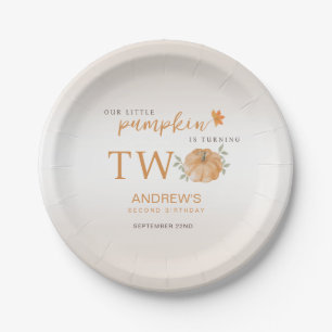 Our Little Pumpkin Autumn Fall 2nd Birthday Paper Plate
