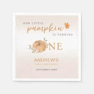 Our Little Pumpkin Autumn Fall First 1st Birthday Napkin