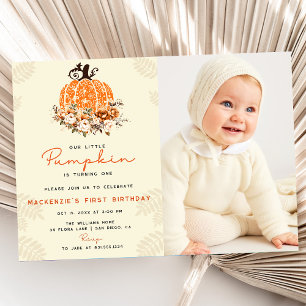 Our Little Pumpkin Autumn Fall Floral 1st Birthday Invitation