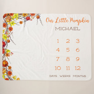 Our Little Pumpkin Autumn Wreath Baby Milestone Sherpa Blanket