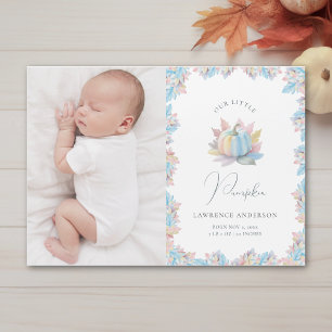 Our Little Pumpkin Baby Photo Birth Announcement